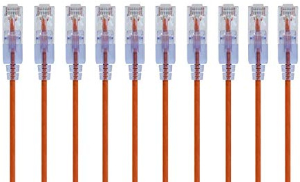 Monoprice Cat6A Patchkabel, UTP, 30 AWG, 10 G, reines Kupfer, knickgeschützt, RJ45, SlimRun-Serie, Ethernet-Kabel, Orange, 10 Stück