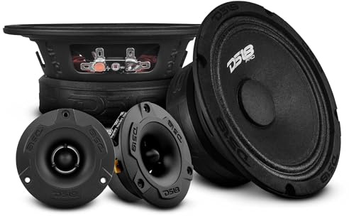 DS18 PRO-GM6.4PK Mittel- und Hoch-Komplettpaket, inklusive 2 x Mitteltöner 15,2 cm und 2 x Aluminium Super Bullet Hochtöner 2,5 cm eingebauter Crossover, Türlautsprecher, Auto/LKW Stereo-Soundsystem