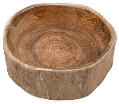 Nexos Trading Handgemachte Holzschüssel Obstschale Servierschüssel aus massivem indonesischem Teak Holz Dekoration rund braun dekorative Schale ca. 28 x 27cm