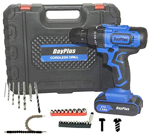 Hammer Drill Impact 21V Cordless Drill Combi 2 Speed & Charger 2PCS 1500mAH Li-ion Batteries with Hammer Function Built-in Magnet LED Light 18+1 Torque Tool with 29Pcs Kit and Storage Case
