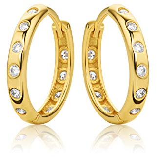 PRINS JEWELS 14 Karat 585 Hochglanz Gold Ohrringe Creolen mit Zirkonia