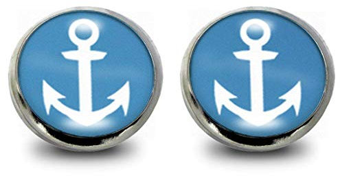 Fördeblau Maritime Anker Ohrstecker - 12mm Nautischer Modeschmuck aus Edelstahl, Blaues Design für Meeresliebhaber