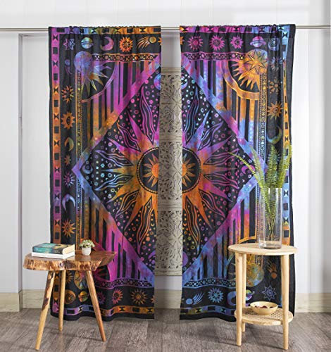 Popular Handicrafts Indische brennende Sonne, Hippie-Mandala-Fenstervorhänge, Batikfärbung, böhmische Sonne, Mond, schöne Vorhänge, Schlafzimmer, Wohnzimmer, Balkon, Volant, Paneele, Violett