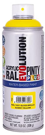 PINTYPLUS 95877 Pintura EN Spray Evolution Water-Based 520CC Amarillo Colza, RAL 1021 Sunny Yellow, 65 mm