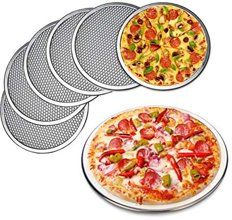 6 Packs Aluminum Alloy Pizza Pan with Holes, 7 Inch Commercial Grade Pizza / Baking Screen for Oven Round Pizza Crisper Tray Pizza Baking Tray for Home Restaurant, Seamless (7-Inch, Pack of 6)