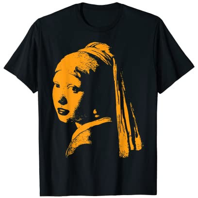 Orange Monochrome Girl with a Pearl Ohrring Johannes Vermeer T-Shirt