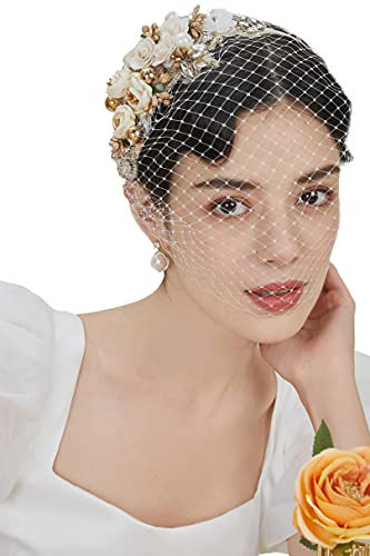 BABEYOND Feder Fascinators Hut Damen Blumen (beige)