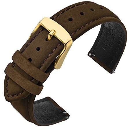 ANNEFIT Uhrenarmbänder für Herren 20mm mit Gold Schnalle, Vintage Nubuk Wildleder Weiches Leder mit Schnellverschluss (Dunkelbraun)