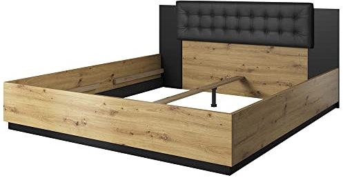 Lomadox Doppelbett Schlafzimmer ohne Lattenrost, Liegefläche 160 x 200 cm in Artisan Eiche Nb. mit schwarz, B/H/T: ca. 166/90/205 cm