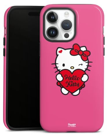 Panzer Handyhülle kompatibel mit Apple iPhone 14 Pro Max robuste Outdoor Hülle Schutzhülle glänzend Hello Kitty Fanartikel Herz