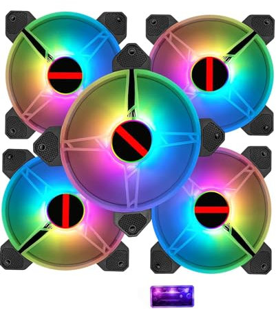 5 Unidades 120mm RGB ventilador PC Case ventiladores 5V-3PIN direccionable ARGB ventiladores Soporte de sincronización de placa base con velocidad y música Control inalámbrico