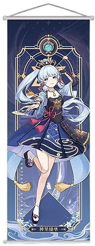 Sonsoke Anime Figur Wandkunst Poster Wandbehang Scrollen Poster Leinwand Kunst Wandrahmen Schlafzimmer Dekor 70 x 25 cm (Kamisato Ayaka)