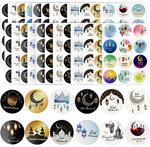 Eid Mubarak Aufkleber, 24 Blatt 288 Stücke Muslim Party Dekoration Aufkleber DIY Selbst Klebe Muslimischen Ramadan Party Aufkleber Runde Geschenke Verpackung Aufkleber