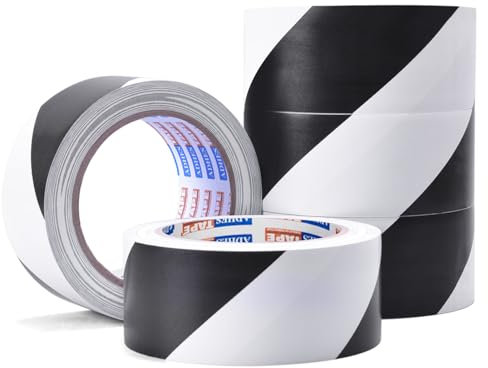 ADHES Wasserdicht Warnband, Selbstklebend Warnklebeband, PVC Absperrband, Boden Markierungsband, Sicherheitsband Zur Kennzeichnung Von Gefahrenzonen, Schwarz und weiß, 50mmx32m,5Rollen