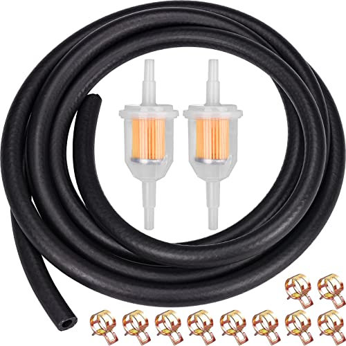 Hochwertiges 1/4 Benzinschlauch Kit - 2 Meter Ø 6mm Kraftstoffleitung + 2 Stück 6mm/8mm Benzinfilter +10 Stück Schlauchschellen für Auto Motorrad Roller - Verbessern Sie die Leistung Ihres Motors!