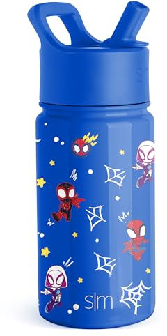 Simple Modern Spiderman Kids Water Bottle with Straw Lid | Marvel Insulated Stainless Steel Reusable Tumbler Gifts for School, Toddlers, Boys | Summit Collection | 14oz, Spidey & Friends