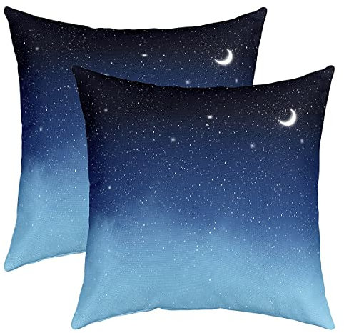 Galaxie Kissenbezüge 55x55cm 2er Set Kissenbezüge Weich Starry Sky Blau Teal Muster Kissenhülle für Couch Sofa Stars Moon Dekorative Sofakissen Couchkissen Outdoor Kissenbezug