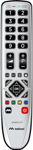 MELICONI Gumbody Pratico 2+ | Telecomando universale 2 in 1 per TV e Decoder con corpo in gomma ultraresistente alle cadute, con Tasti grandi e ben visibili, semplice da usare, Ideale per anziani.