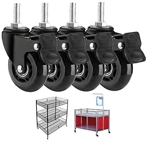 2,5-Zoll-Lenkrollen mit drehbarem Schaft, M8 x 25 mm, M10 x 25 mm, Gewindeschaft, bis zu 200 kg, Möbelrollen, gummierte Trolley-Rolle, geräuschlos, mit feststellbarer Bremse (Größe: M10 x 25