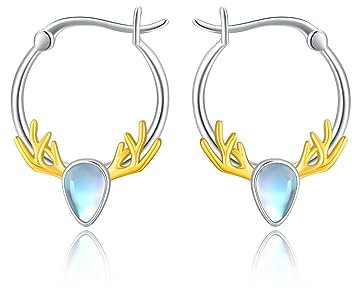 Elch Creolen 925er-Sterlingsilber Mondstein Ohrringe Rentier Creolen Hirsch Ohrringe Hypoallergen Tierschmuck Geschenke für Frauen Weihnachten