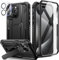 Seacosmo für iPhone 15 Pro Max Hülle Mit Ständer, 360 Grad Stoßfeste Militär Case Eingebautem Panzerglas Displayschutz und Kamera Schutzfolie [9H HD], Outdoor Handyhülle für iPhone 15 Pro Max, Schwarz