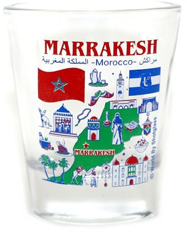 Marrakesch Marokko Sehenswürdigkeiten und Ikonen Collage Schnapsglas