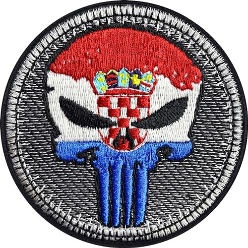 Biker Patches Länder Flaggen Aufnäher Biker Punisher Patch zum aufbügeln/aufnähen | Biker Kutte Applikation Flagge Aufbügler (Punisher Kroatien - Patch)