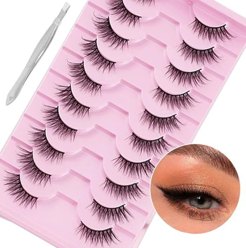 AYNKH demi - cils naturels, 10 paires de faux yeux de chat, cils personnalisés, pelucheux Multi - couches de cils bouclés en 3D, cils de vison réutilisables