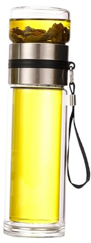 Doppelte Glasflasche, 450Ml 9,6 x 2,6 Zoll Hochtemperaturbeständige Doppelwandige Glas Tee Trennflasche, Trinkflasche Glas Auslaufsichere Tee-Ei-Flasche Teeflasche Becher Tasse Für Losen Tee
