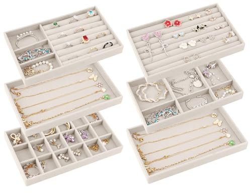 talifoca 6 Pcs Organizador De Joyas,Organizador Joyas Cajones,Apilables Bandeja Joyas,Organizador de Joyería de Terciopelo Para Guardar y Exhibir Aretes, Collares