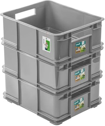 PAFEN 3x Euro Stapelbox 20l - 43 x 35 x 18 cm - Eco Aufbewahrungsbehälter Euro-box Stapelkasten Transport Eurobehälter aus PP, Stone Grey