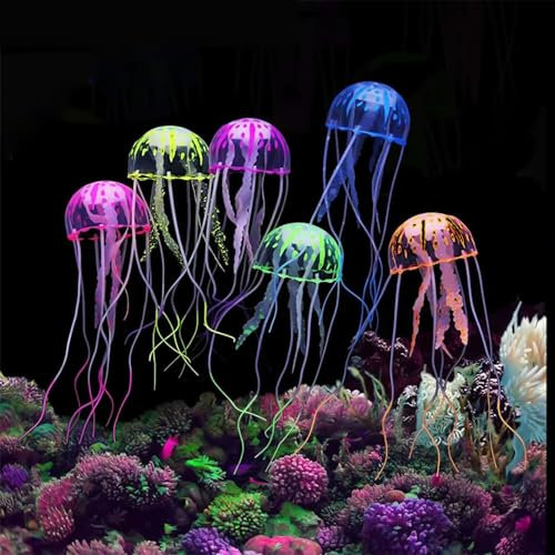 Aquarium Dekoration, 6 Stück Leuchtende Quallen, Künstliche Quallen, Aquarium Deko, Glühende Aqua Ornaments, Glühende Jellyfish Ornament Dekoration für Aquarium Fisch Becken Für Aquarium Fisch Becken
