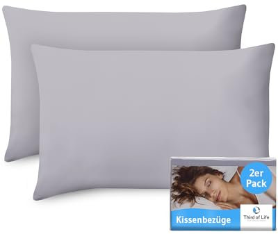 Kissenbezug 40x60 Grau, 2-er Set Kissenbezüge, Premium Mako-Baumwolle, Kopfkissen-Bezug für 40x60cm Kissen, Kissenhülle für Seitenschläferkissen/Kinder-Kissen, Oeko-TEX Zertifiziert