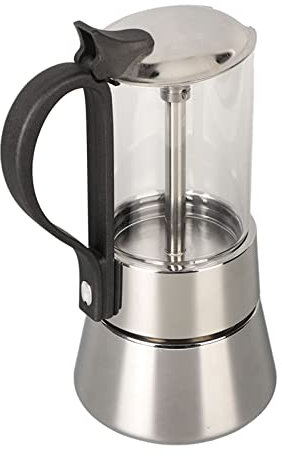 XHTLLO Olla Moka Para Estufa De 4 Tazas Con Tapa De Vidrio Transparente, Cafetera Italiana Clásica, Construcción De Vidrio De Borosilicato Y Acero Inoxidable, Compatible Con Varios Tipos De Estufa