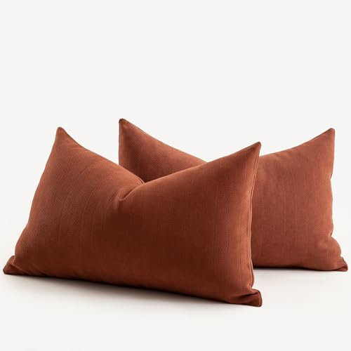 Mandioo 2er Set Kissenbezug 40x80 cm Rostfarbe Chenille Kissenbezüge weich Gemütlich langlebig modern Zierkissenbezug Dekokissen Kissenhülle für Sofa Wohnzimmer Schlafzimmer