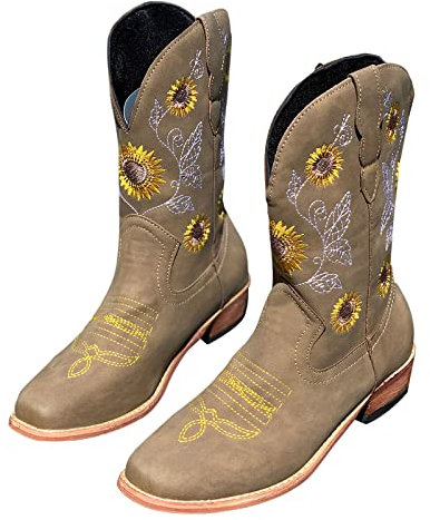 Stivali Alti Donna con Tacco Invernali Texani Boots Tacco Medio Stivali Donna Alti con Tacco Tronchetti a Punta Stivali Lunghi da Donna Piatti Stivaletti da Cowboy Cowgirl Equitazione Scarponcini