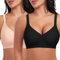 Ganado Damen BH Ohne Bügel Nahtloser BH Tiefem V-Ausschnitt Bralette Push Up BHS Soft Bequem BHS Bügellos Bustier (Schwarz+Beige, L)