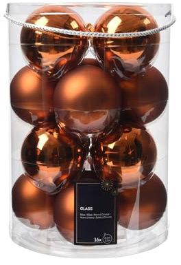 Rebecca Mobili Palline di Natale, Addobbi per Albero, 16 Pezzi, Vetro, Arancione Scuro, Deco Natale, Finitura Opaca Lucida - Diametro: Ø 8 cm - Art. HA2041