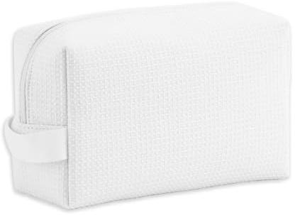 DYSHAYEN Waffle Makeup Pouch Bag, Small Travel Cosmetic Bag, Gifts for Women Bridesmaid,Wedding,Christmas (White)