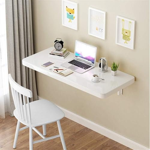 Schwebender weißer Wand-Klapptisch für kleine Räume, platzsparend, faltbarer Tisch für Küche, Esszimmer oder Computertisch, faltbarer Laptop-Schreibtisch (60 x 50 cm)