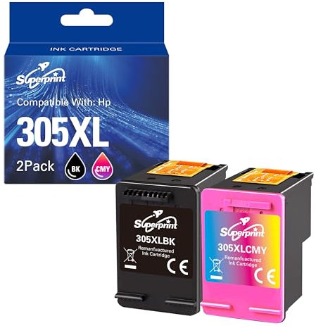 Sueprprint 305XL Druckerpatronen (Mit-chip) Ersatz für HP 305 XL Patronen für DeskJet 2710 2720 2722 DeskJet Plus 4120 4120 4130 Envy 6010 6020 6020 Envy Pro 6420 6430 (1 Schwarz, 1 Farbe)