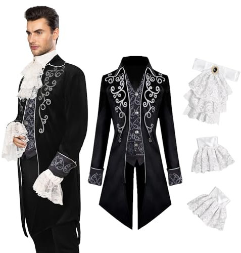 YQVGFBY Medieval Clothing Men Costumes Medieval Steampunk Jacket, Gothic Tailcoat, Victorian Tailcoat Men Costumes for Men, Halloween Pirate Vampire Cosplay Costumes (Costumes B, M)