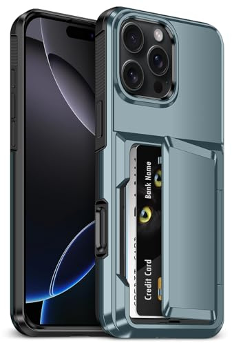 Vofolen for iPhone 16 Pro Max Case Card Holder Phone Case [3 Cards]-Navy | Heavy Duty Military Grade Shockproof Protective Phone Cover Hard PC Soft TPU Wallet Cases for iPhone 16 Pro Max Phone Case