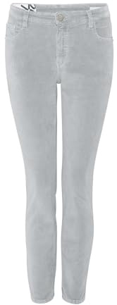 OPUS Damen Slim | Samthose Evita Glazed Slim Mid Rise aus BCI Cotton Mix Hazy Fog Melange, 34 L28
