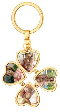 Kiddo Sky Porte-clés Personnalisé avec Médaillon en Forme de Cœur Pouvant Contenir 4 Photos Breloques en Forme de Cœur Personnalisables pour Femme Plaqué Or Vintage Cadeau de Noël pour Femme