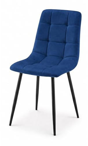Bravich Velvet Embossed Dining Chair, Blue Upholstered Textured Fabric Kitchen Chair with Metal Legs, Padded Modern Single Accent Chair for Dining Room, Bedroom and Vanity