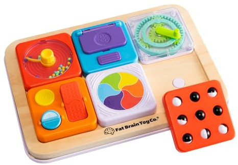 Fat Brain Toys PlayTab Essential Set, Magnetic Sensory Activity Board, Motor Skills, On-the-Go Play, Toddler Educational Toy, Textures and Gears for Ages 12 Months and Up