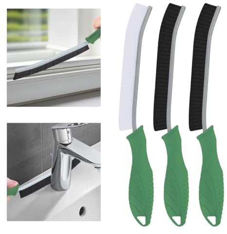 TQRR Hard Bristle Crevice Cleaning Brush UK-Thin Gap Cleaning Brush, Grout Brush, Kitchen Brush, Cleaning Tools for Toilet, Bathroom, Home, Bathtub, Sink, Household, Window (3, Green)