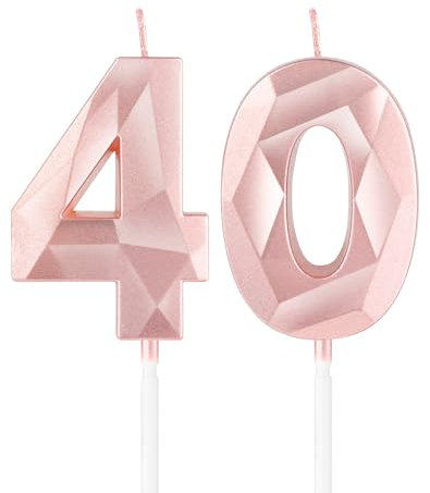 Rose Gold 40 Geburtstag Kerzen, 3D Nummer 40 Kerze für Kuchen, Frauen 40 Geburtstag Dekorationen, Roségold 40 Kerze Kuchen Topper für Mädchen Frauen Haar ihn Geburtstagsfeier Hochzeit