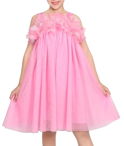 Vestito Bambina Rosa 3D Floreale Senza Maniche Tulle Elegante Speciale Occasione 10 Anni
